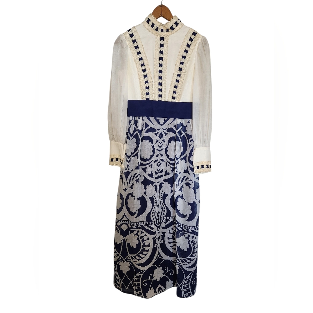 1970s Prairie Revival Maxi Dress • Lace & Ribbon • Victorian Cottagecore Gown